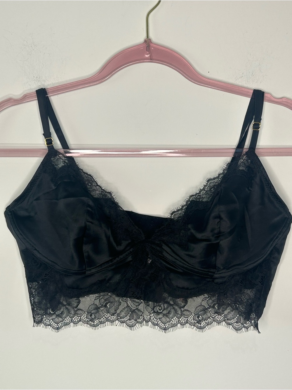 Victoria’s Secret Black Satin Lace Bralette Cami Top NWT Size L